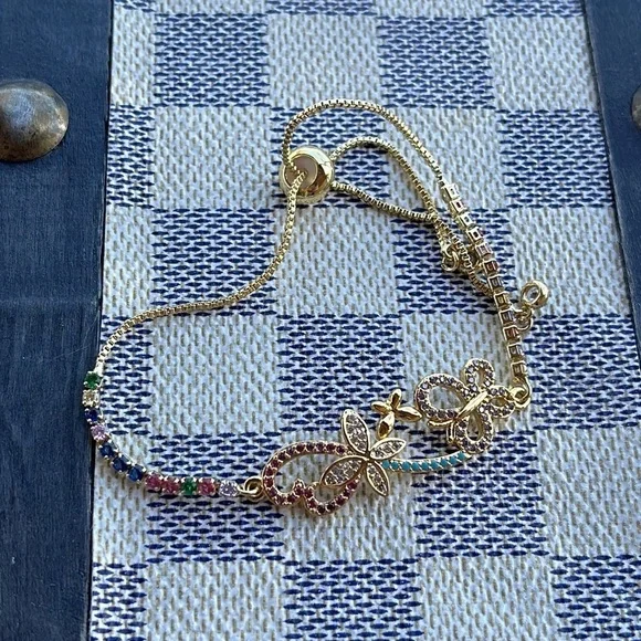 Rainbow Butterfly 24k gold plated bracelet - Picture 4 of 5